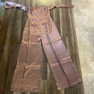 Favlux pink silk wide leg jumpsuit size Large